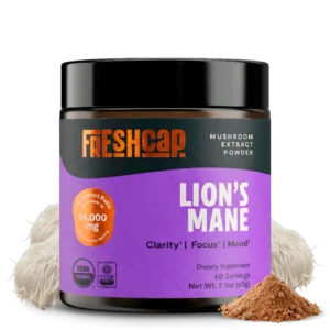 FreshCap Lion's Mane Powder best powder 2026 100% fruiting body 31% beta glucan 14:1 extract ratio USDA organic triple extracted cognitive support