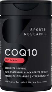 Sports Research CoQ10 BioPerine best vegan CoQ10 supplement 2026 non-GMO plantgel carrageenan free coconut MCT oil