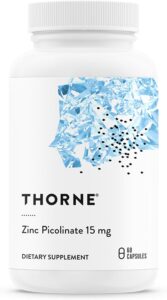Thorne Zinc Picolinate best overall zinc supplement 2026 15mg NSF Certified Sport practitioner recommended 100 pro sports teams gluten dairy soy free