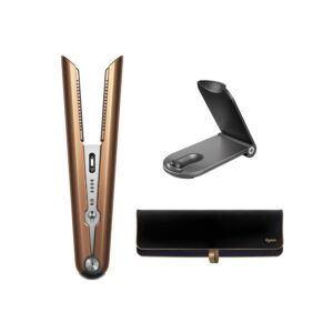 Dyson Corrale cordless hair straightener on white background showing flexible plates