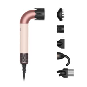 Dyson Supersonic r compact hair dryer on white background showing distinctive curved silhouette