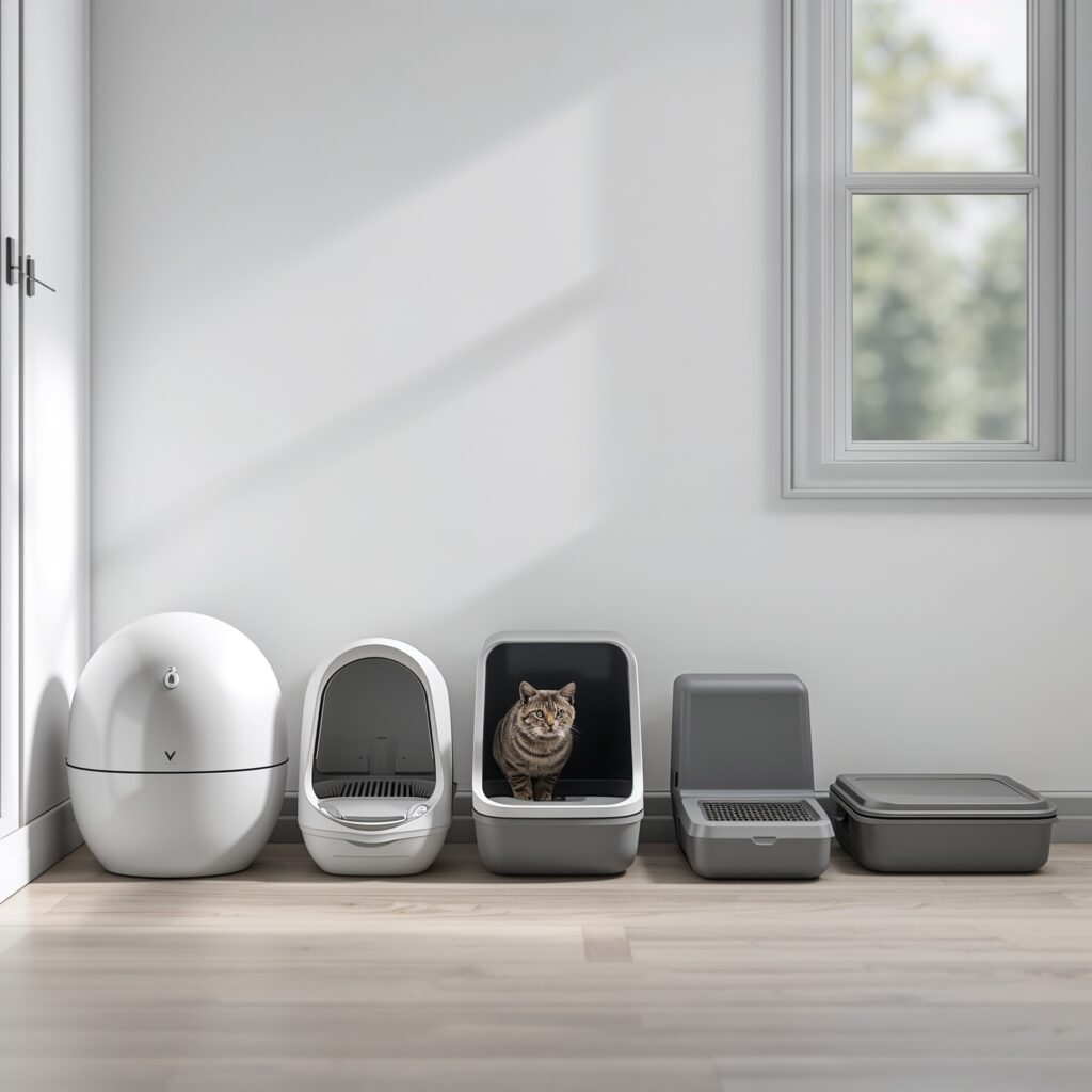 5 best automatic litter boxes 2026 compared — Litter-Robot 4, Neakasa M1 Plus, PETKIT PuraMax 2, CATLINK Open-X, PetSafe ScoopFree SmartSpin