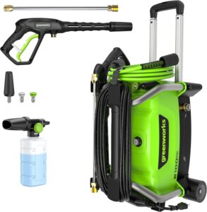 Greenworks 2100 PSI electric pressure washer with wheels and telescoping handle